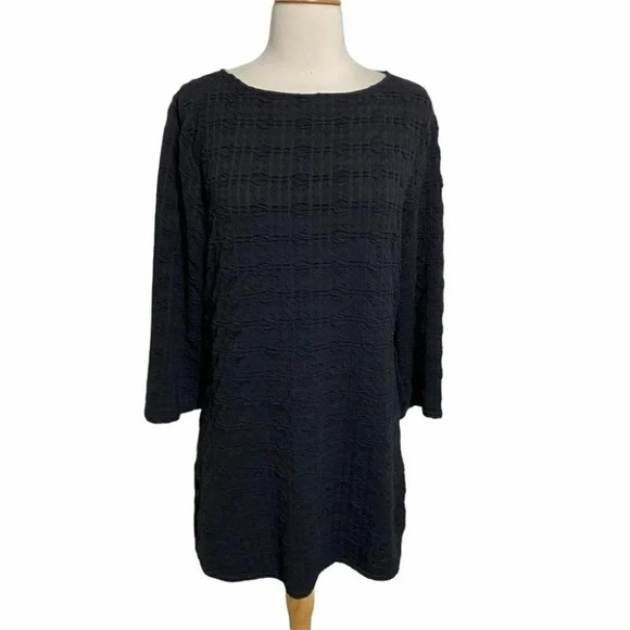 Peck & Peck L black textured mini‎ dress or tunic top